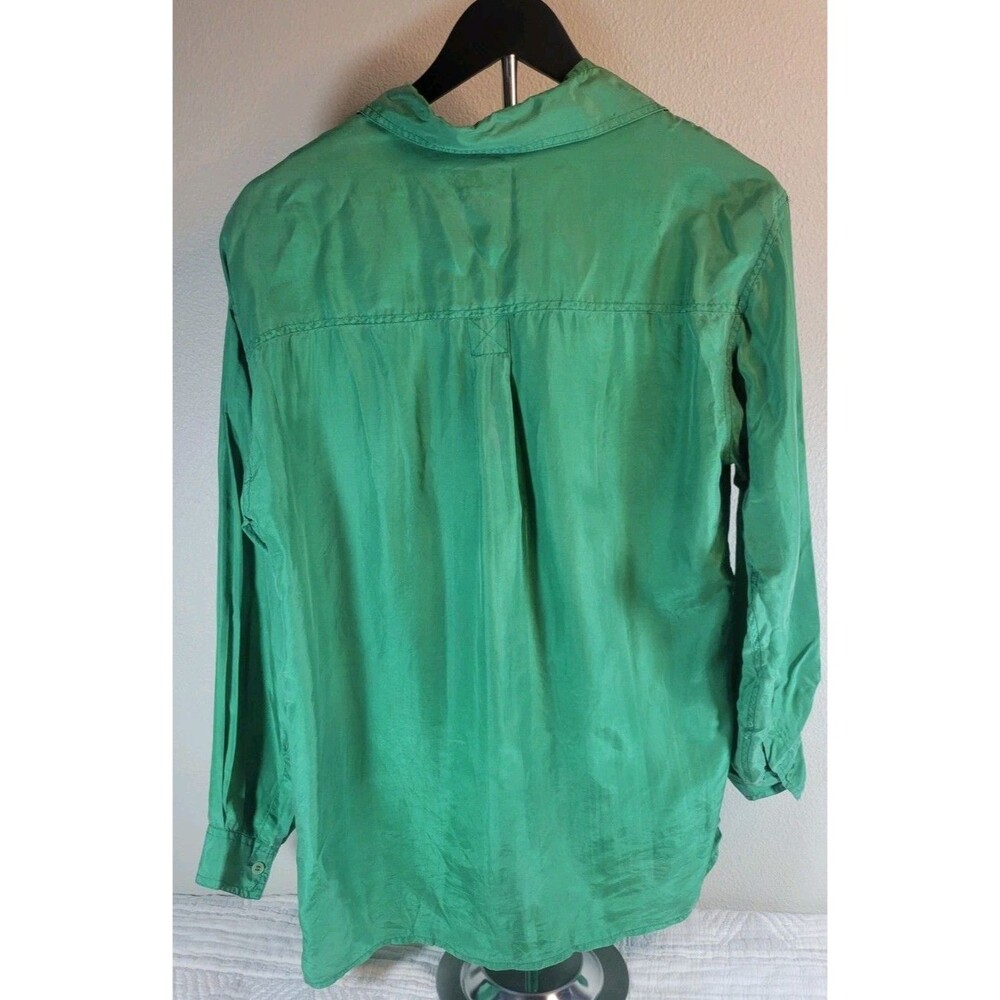 Bogari 100% Silk‎ Button Down Shirt Green Long Sleeve Pockets Small Vintage Y2K - Picture 3 of 9